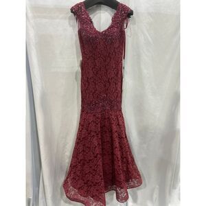 Marsoni by Colors Elegant Burgundy Embellished Lace Trumpet Gown